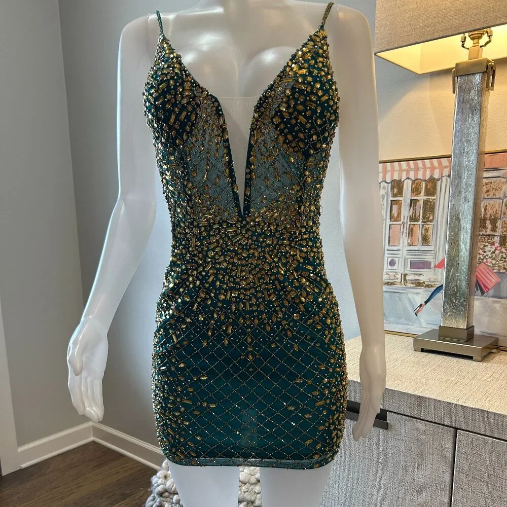Rachel Allan Fitted Beaded Mini Cocktail Dress - Picture 2 of 5